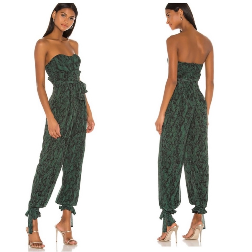 Michael Costello Revolve Green Snake Print Bustier Jumpsuit Womens XS